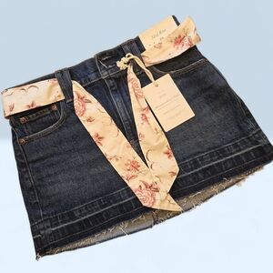 Abercrombie & Fitch Dark Blue Denim Mini Skirt with Floral Scarf Accent Size 24"